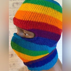 Himalayan wool fleece lined rainbow pride ski mask face mask balaclava knit hat